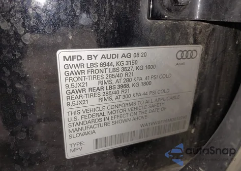 2021 Audi Sq7 Prestige Tfsi Quattro Tiptronic z USA, uszkodzony, nr VIN WA1VWBF76MD012263